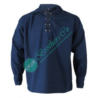 Navy Blue Scottish Jacobite Ghillie Kilt Shirt